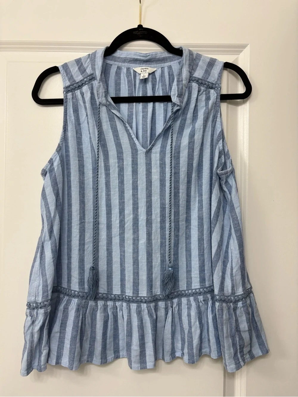 crown & ivy Light Blue and Navy Striped Sleeveless Tunic - Picture 1 of 4